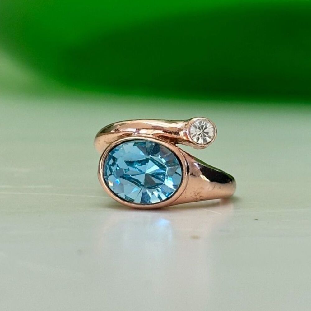 Accented Bezel Set Simulated Topaz Ring Rose Gold Plated 5.5